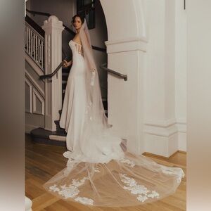 Pronovias V-2940 Cathedral Length Lace Applique Bridal Veil